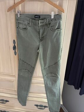 Express Olive Moto Skinny Jeans